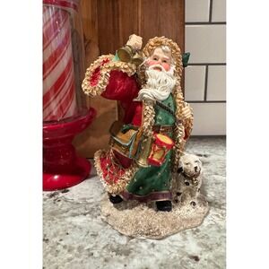 Vintage Christmas Santa Claus Figurine with Dog and Tree